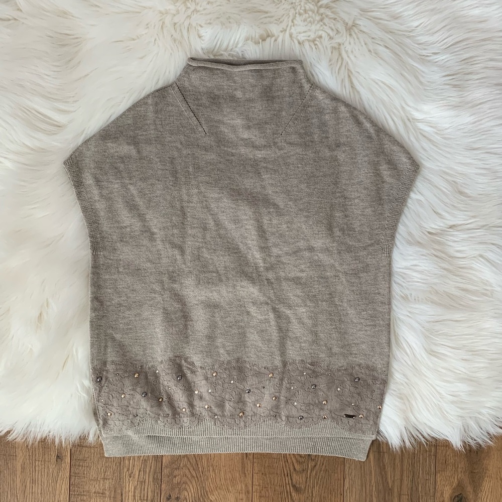 Mayoral Beige Mockneck Lace Angora Blend Short Sleeve Sweater Girls Size 8